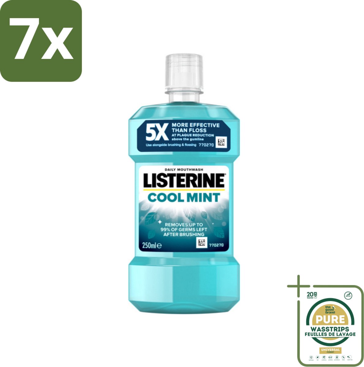 7 x Listerine - Mondwater - Cool Mint - 250 ml - Grootverpakking - Mondspoeling - Mondwater - Frisse Adem - Tandplak - Gezond Tandvlees