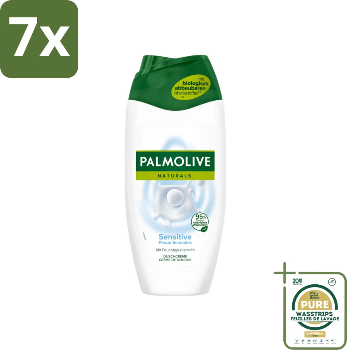 7 x Palmolive Naturals - Douchegel - Sensitive - Voor Gevoelige Huid - 250 ml - Grootverpakking - Gevoelige Huid - Douchegel - Melkproteïnen - Zachte Douchegel - Natuurlijke Vochtbalans