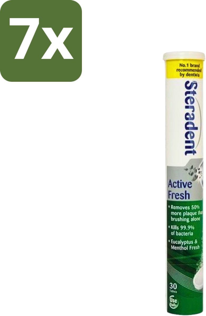 7 x Steradent - Reinigingstabletten - Active Fresh - Voor Kunstgebitten - 30 Tabletten - Kunstgebit Reinigen - Kunstgebit Reinigingstabletten - Kunstgebit Hygiëne - Kunstgebit Reinigen 3 Minuten - Frisse Adem