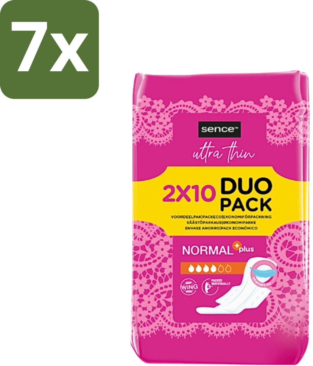 7 x Sence - Normaal - Maandverband - Zonder Vleugels - 2 x 10 Maandverbanden - Maandverband - Menstruatie - Normale Menstruatie - Zonder Vleugels - Discreet