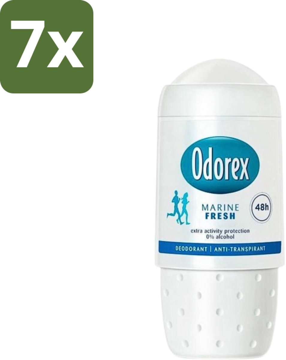 7 x Odorex - Deodorant Roller - Marine Fresh - Verkwikkende Geur - 50 ml - Deodorant Roller - Marine Geur - 48 Uur Bescherming - 0% Alcohol - Dermatologisch Goedgekeurd