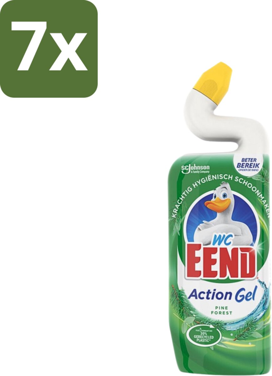 7 x WC Eend Toiletreiniger Action Gel Pine Forest 750 ml - Toiletreiniger - Reinigingsgel - Kalkverwijdering - Urinesteen - Fris Ruiken