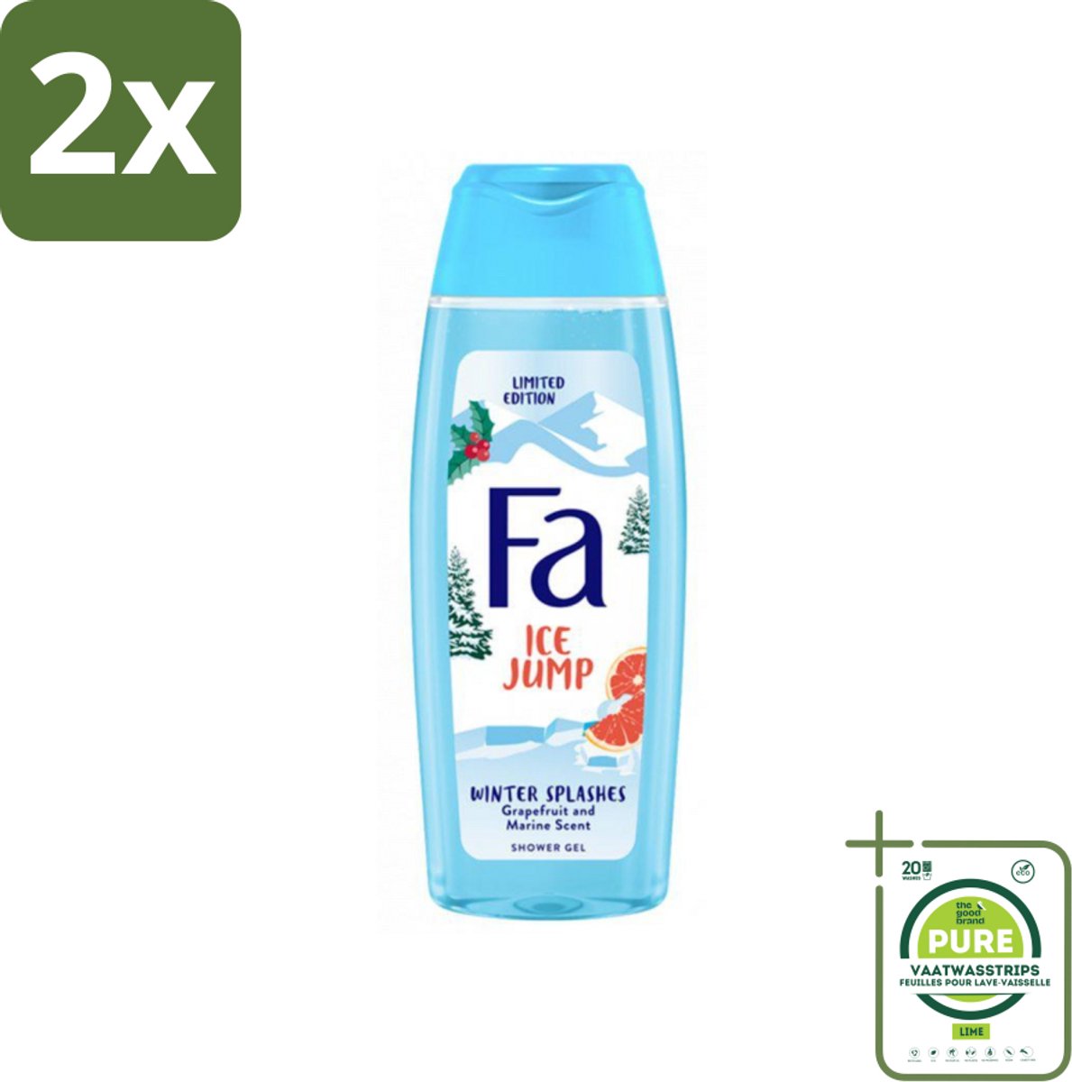 Fa - Douchegel - Winter Splashes Ice Jump - Frisse Geur & Verfrissing - Verzorgend - 250 ml - Voordeelverpakking - 2 stuks - Douchegel - Zeebries