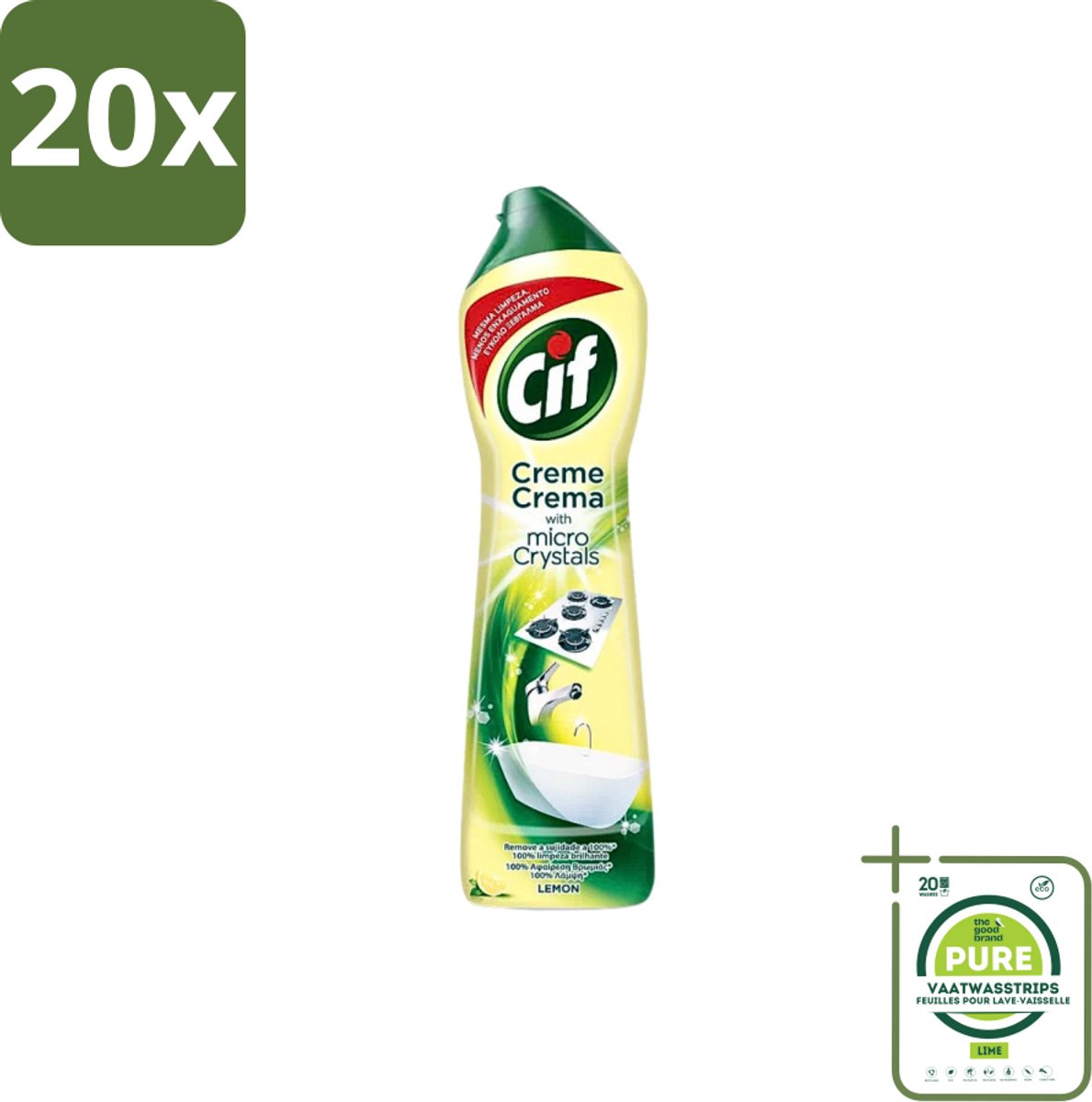20 x Cif - Badkamer & Keuken - Schuurmiddel - Cream Lemon - 500 ml - Grootverpakking - Schoonmaakmiddel - Schuurmiddel - Vet Verwijderen - Kalkaanslag Verwijderen - Keuken Reinigen