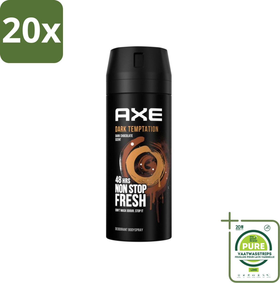 20 x Axe Deodorant Bodyspray Dark Temptation 150 ml - Grootverpakking - Axe Dark Temptation - Deodorant - Chocolade Geur - Rode Peperkorrels - Amber Geur