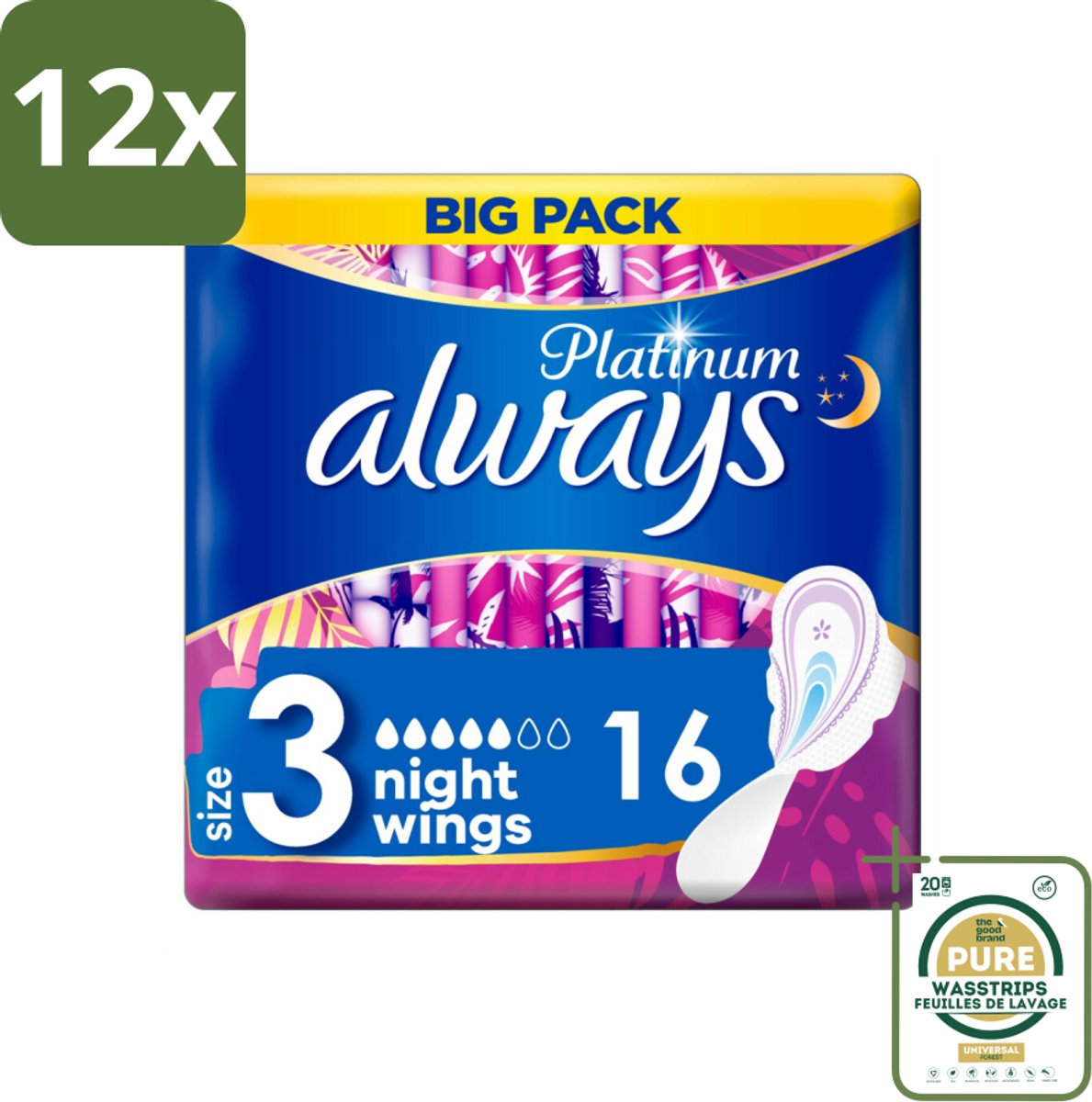 Always Maandverband Platinum Ultra Night 16 stuks per verpakking - Voordeelverpakking - 12 stuks - Maandverband ultra night - Maandverband voor nacht