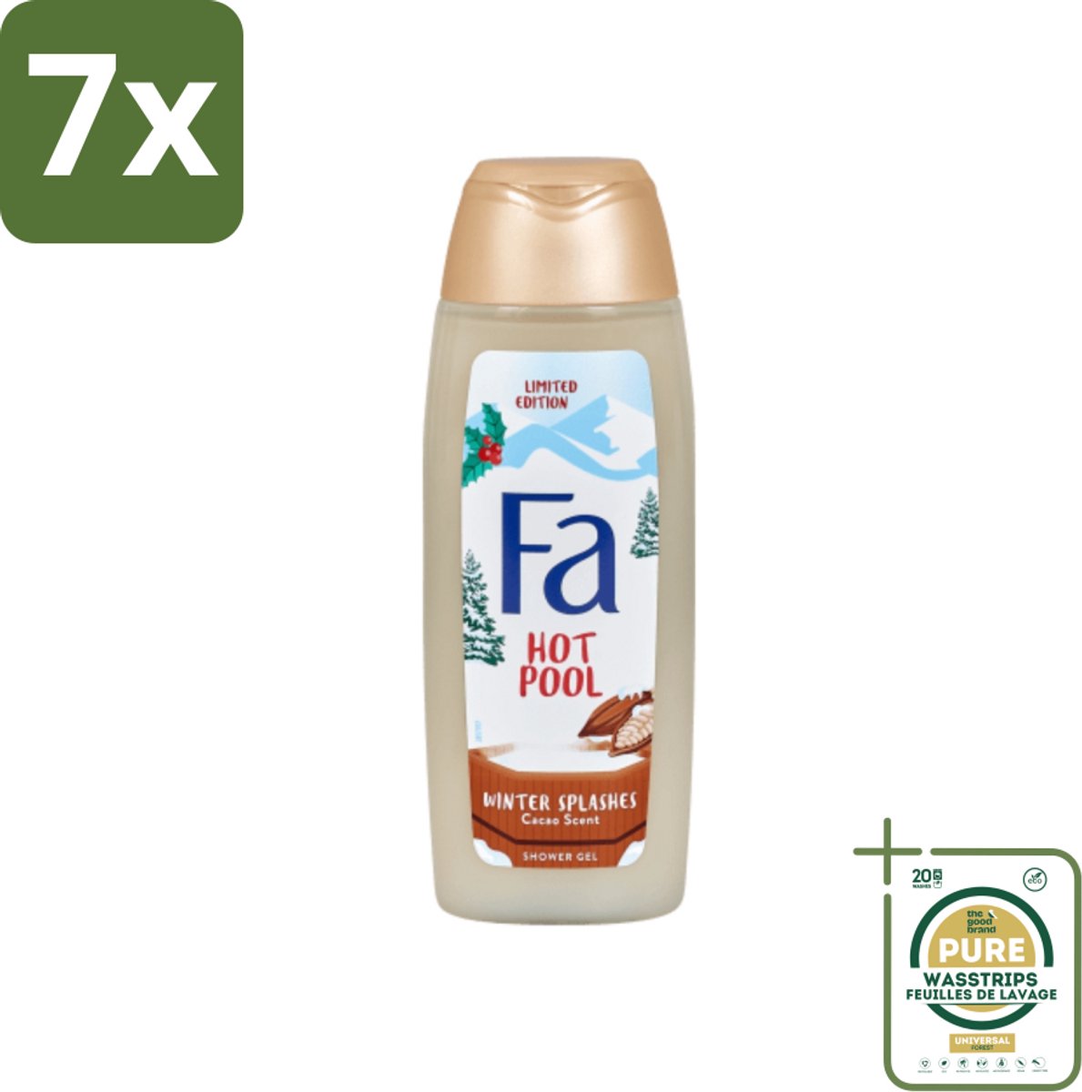 7 x Fa - Douchegel - Winter Splashes Hot Pool Cacao - Warm & Verwarmend - Verzachtend - 250 ml - Grootverpakking - Douchegel - Winter - Verwarmend - Cacao - Verzachtend