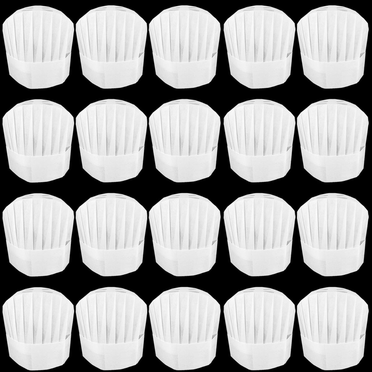 Set van 20 Verstelbare Witte Papieren Koks Muts voor Keuken en Feest