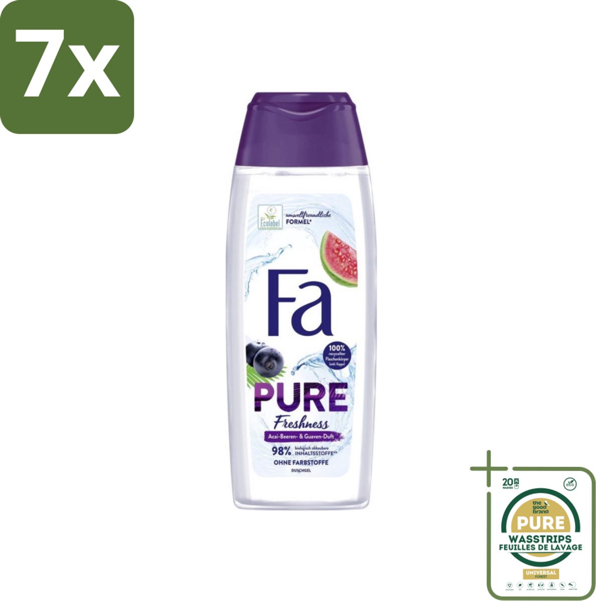 7 x Fa - Douchegel - Pure Freshness - Acai & Guave - Verfrissend & Verzorgend - 250 ml - Grootverpakking - Douchegel - Acai - Guave - Verfrissend - Verzorgend