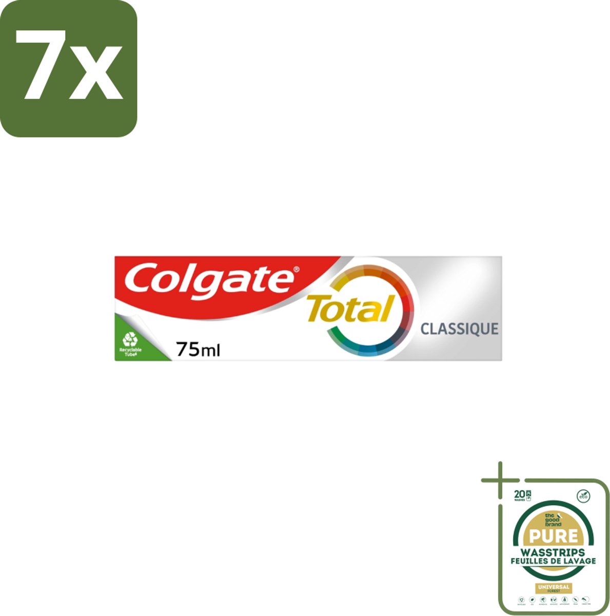 7 x Colgate - Total Classic - Tandpasta - 75ml - Grootverpakking - Tandpasta - Mondhygiëne - Tandplak - Tandsteen - Gaatjes