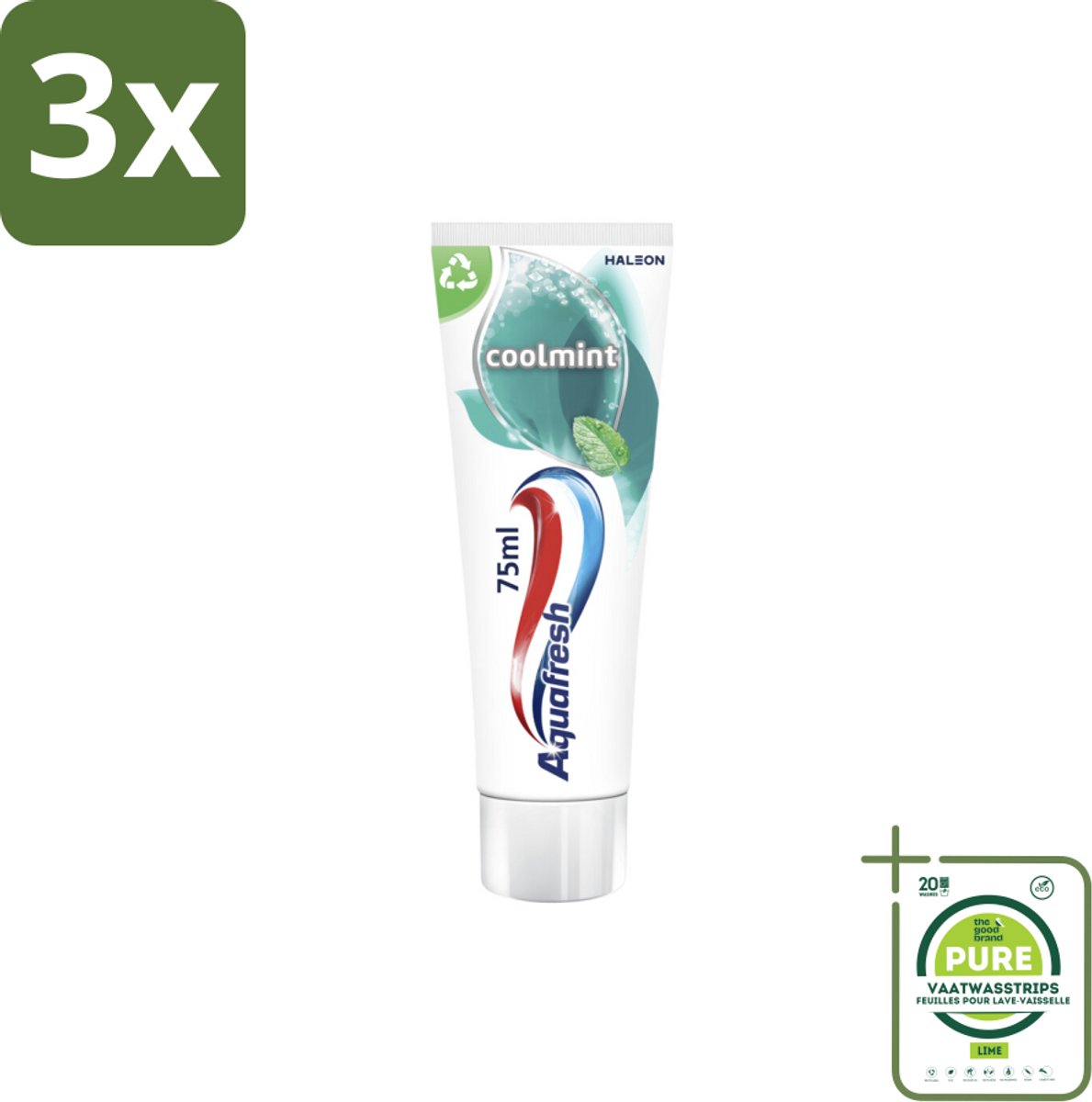 3 x Aquafresh Tandpasta Coolmint 75 ml - Grootverpakking - Tandpasta - Frisse Adem - Mondgezondheid - Suikerzuur - Gaatjes
