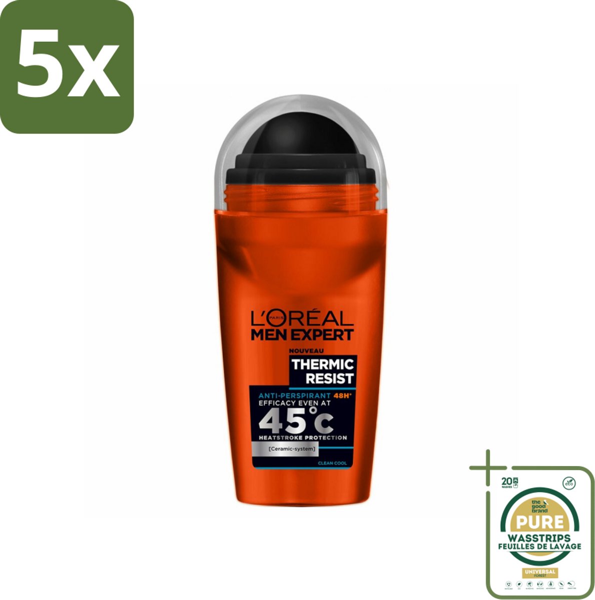 5 x L'Oréal Men Expert Deodorant Roller Thermic Resist 50 ml - Grootverpakking - Deodorant Roller - Thermic Resist - Anti-transpirant - Zweetbestrijding - Hittebescherming