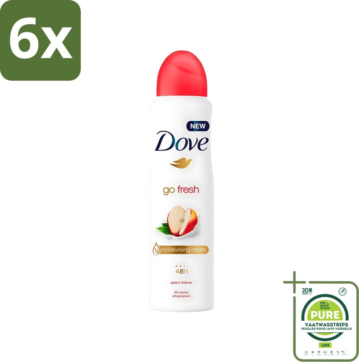 Dove - Deodorant - Go Fresh Apple & White Tea - Verfrissend en fruitig - 250 ml - Voordeelverpakking - 6 stuks - Dove Go Fresh Apple & White Tea - Deodorant spray