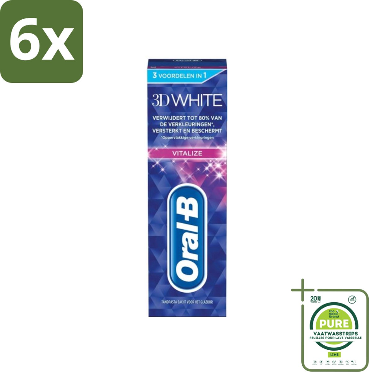 Oral-B - 3D White Vitalize - Tandpasta - Whitening - 75 ml - Voordeelverpakking - 6 stuks - Tandpasta whitening - Tanden versterken