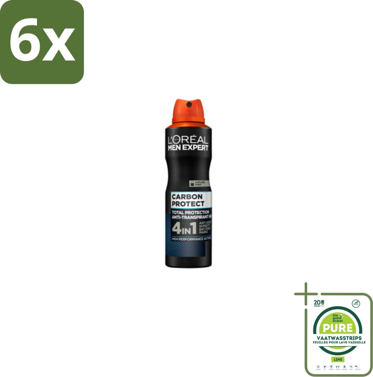 L'Oréal Men Expert Deodorant Spray Carbon Protect 150 ml - Voordeelverpakking - 6 stuks - Deodorant spray - Anti-geur