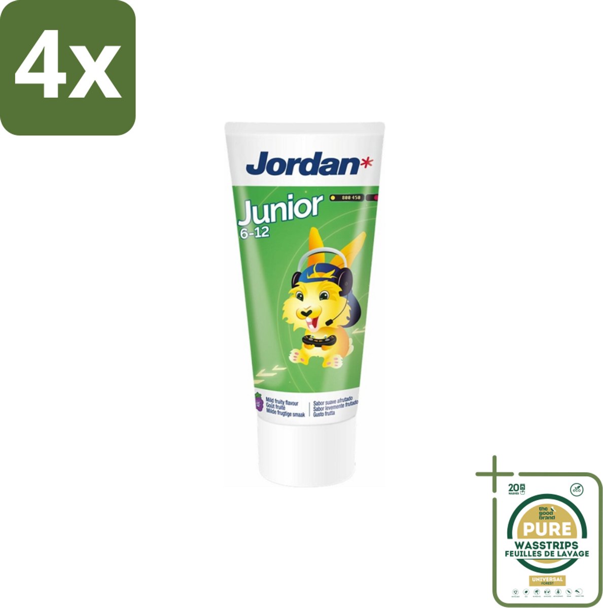 Jordan - Junior - Tandpasta - 6-12 jaar - 50 ml - Voordeelverpakking - 4 stuks - Fluoride 1450 ppm - Wisselgebit bescherming