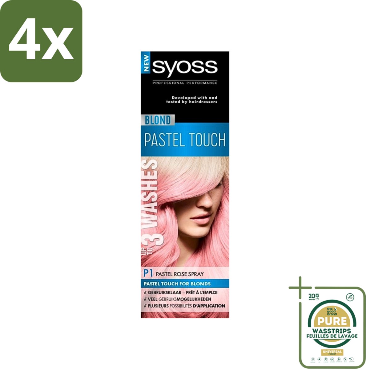 Syoss Color Blond Pastel Touch P1 Pastel Rose - Haarverf Spray - Pastel Rose - Voordeelverpakking - 4 stuks - Blond - Salonplex Technologie