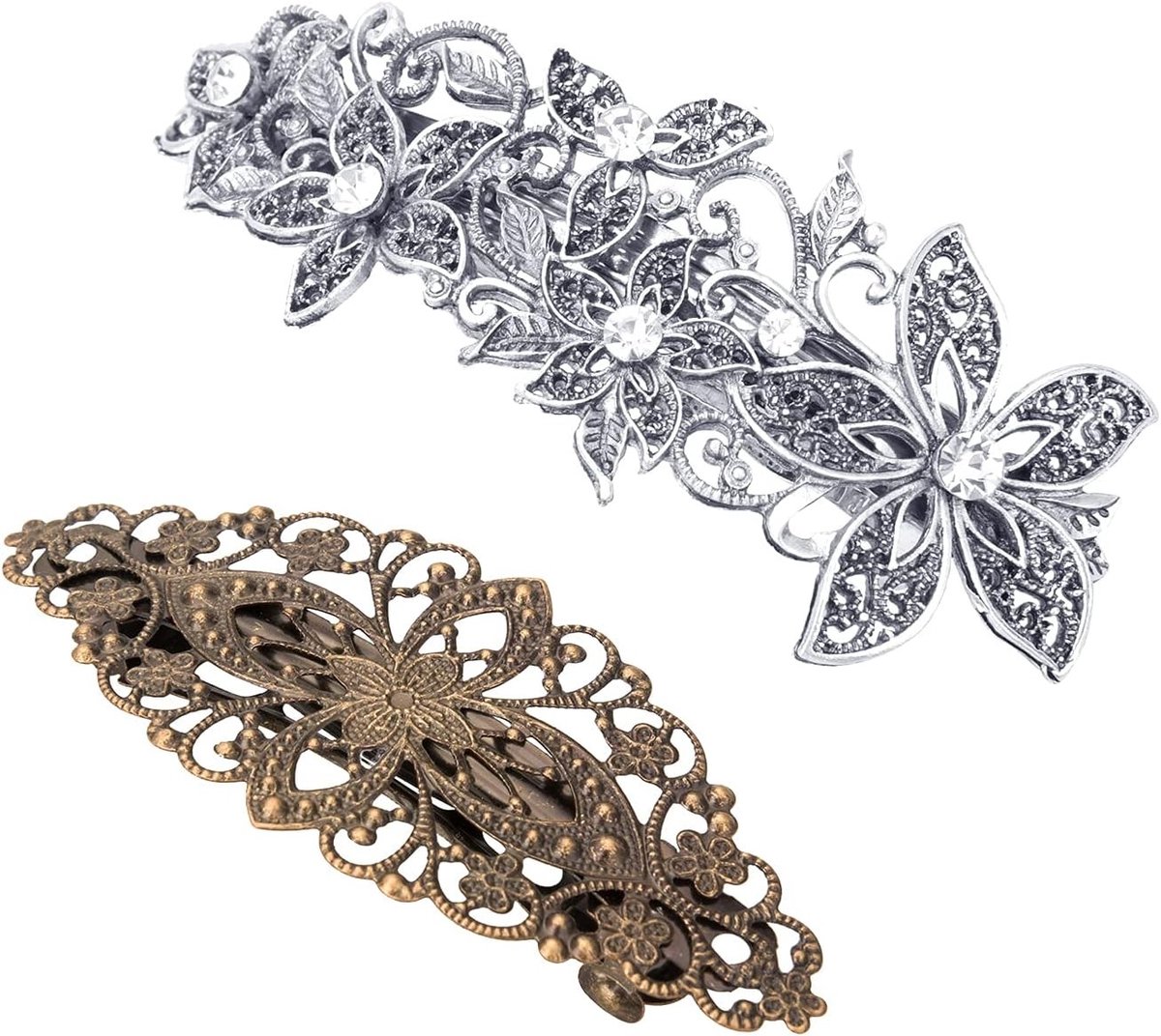 Vintage Beret met Filigree Design en Kristallen Bloemen - 2 Stuks, Ideaal voor Feestjes en Casual Outfit