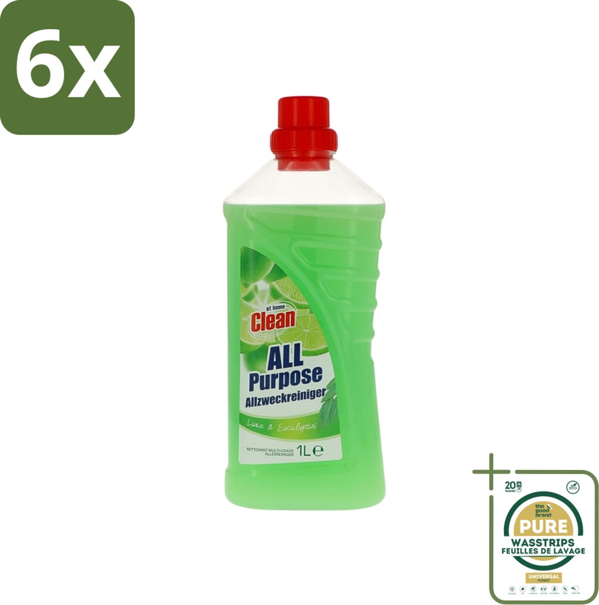 At Home - Clean - Allesreiniger - Limoen & Eucalyptus - 1 L - Voordeelverpakking - 6 stuks - Limoen - Eucalyptus