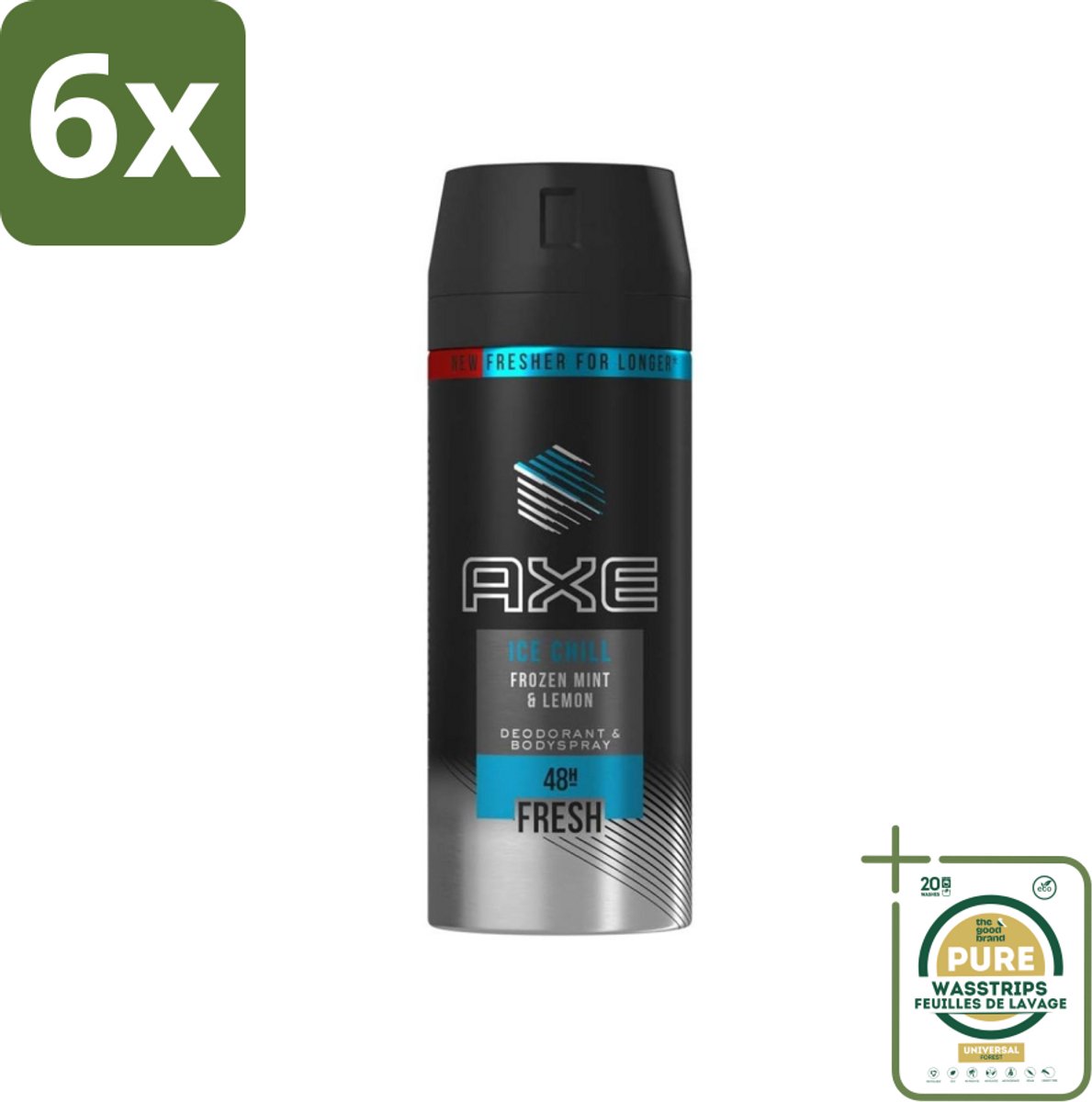 Axe - Deodorant Bodyspray - 48hrs Fresh - Ice Chill - Frozen Mint & Lemon - 150 ml - Voordeelverpakking - 6 stuks - Frisheid - Geurbestrijding