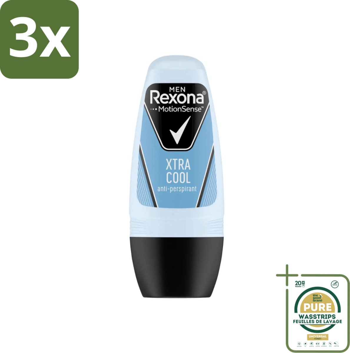 3 x Rexona Men - Fresh Xtra Cool - Deo Roll-on - Anti-Perspirant - 50 ml - Grootverpakking - Deodorant Voor Mannen - Anti-perspirant - Zweetbescherming - Frisheid - Citrusgeur