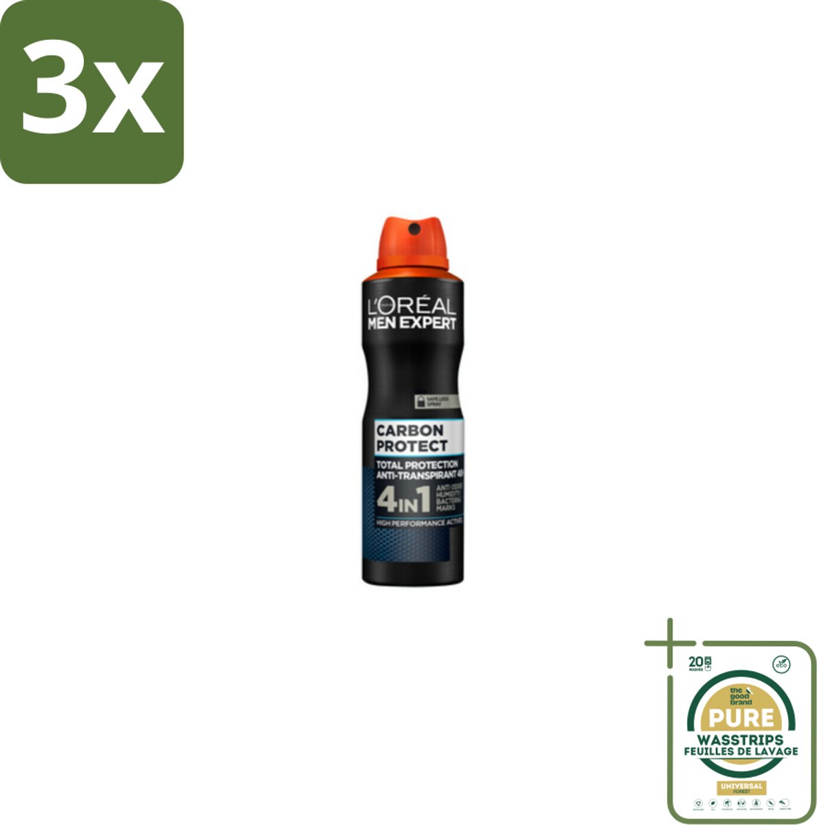 3 x L'Oréal Men Expert Deodorant Spray Carbon Protect 150 ml - Grootverpakking - Deodorant Spray - Anti-geur - Anti-vocht - Anti-bacterie - Vlekken Op Kleding