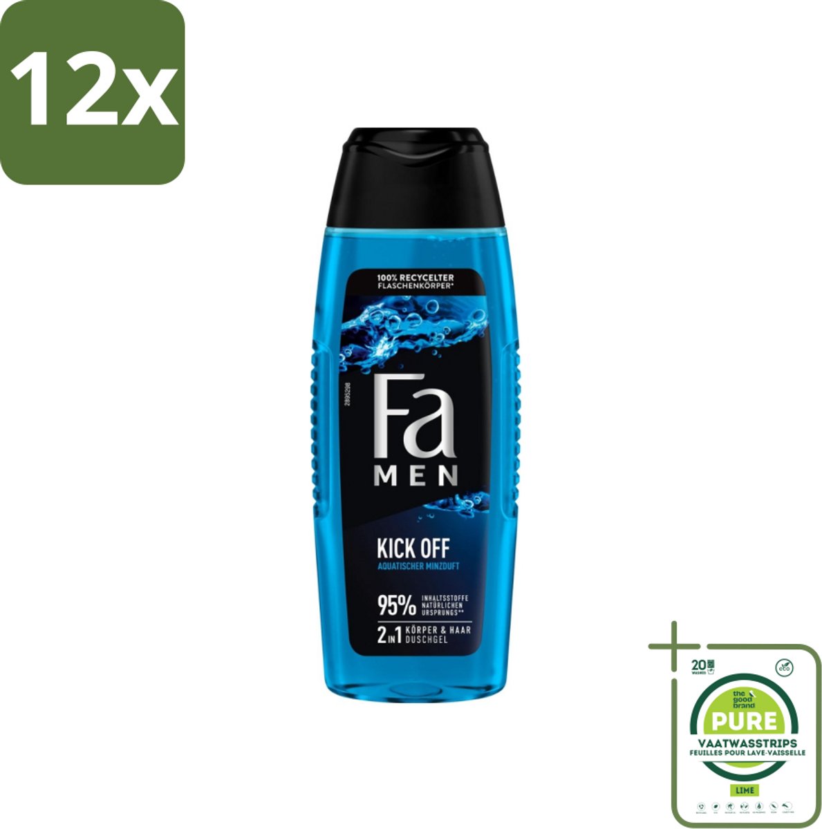 Fa Men - Douchegel - Kick Off - Verfrissend & Energiek - Verzorgend - 250 ml - Voordeelverpakking - 12 stuks - Douchegel mannen - Watermunt geur