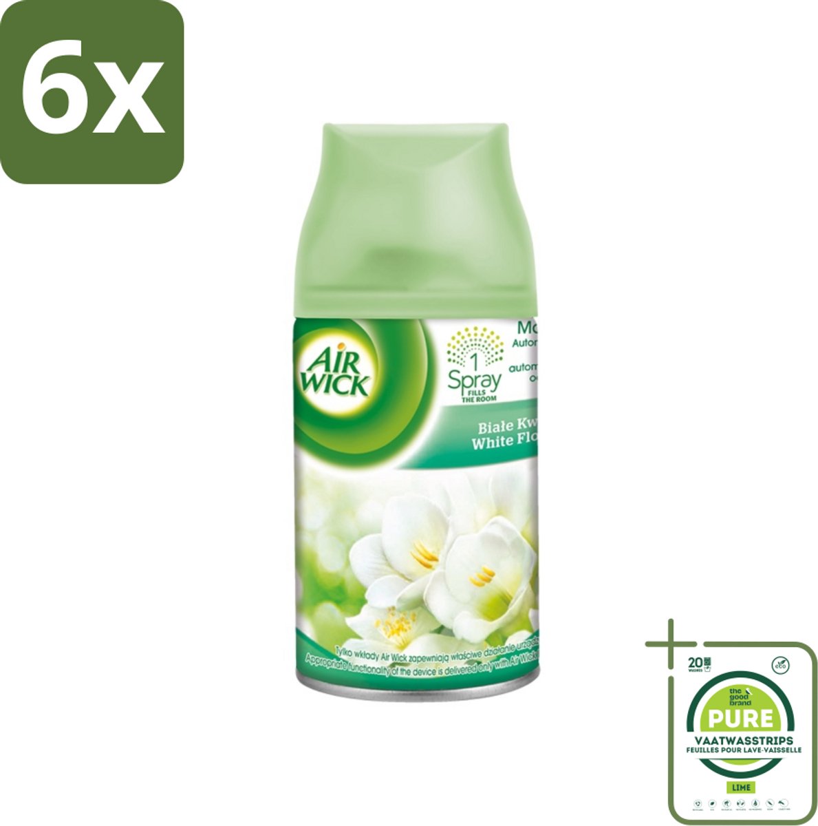Air Wick - Luchtverfrisser Navulling - Jasmijn & Witte Bloemen - Automatische Spray - 250 ml - Voordeelverpakking - 6 stuks - Jasmijn en witte bloemen - Luchtverfrisser