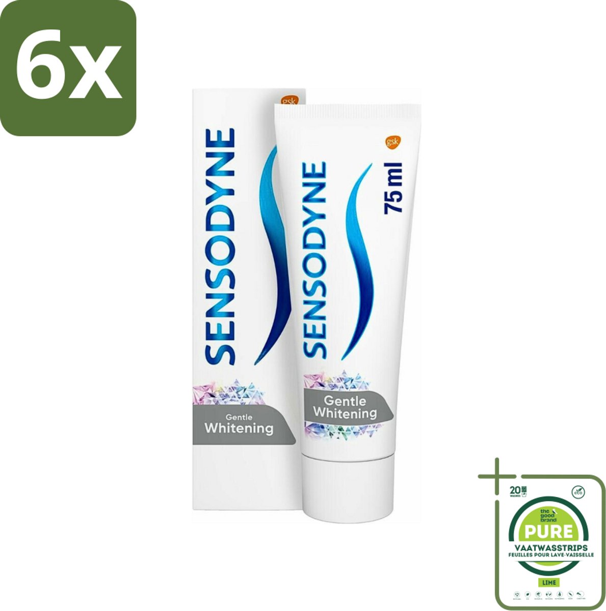 Sensodyne - Tandpasta - Gentle Whitening - Milde Reiniging - 75 ml - Voordeelverpakking - 6 stuks - Gevoelige tanden - Tandpasta