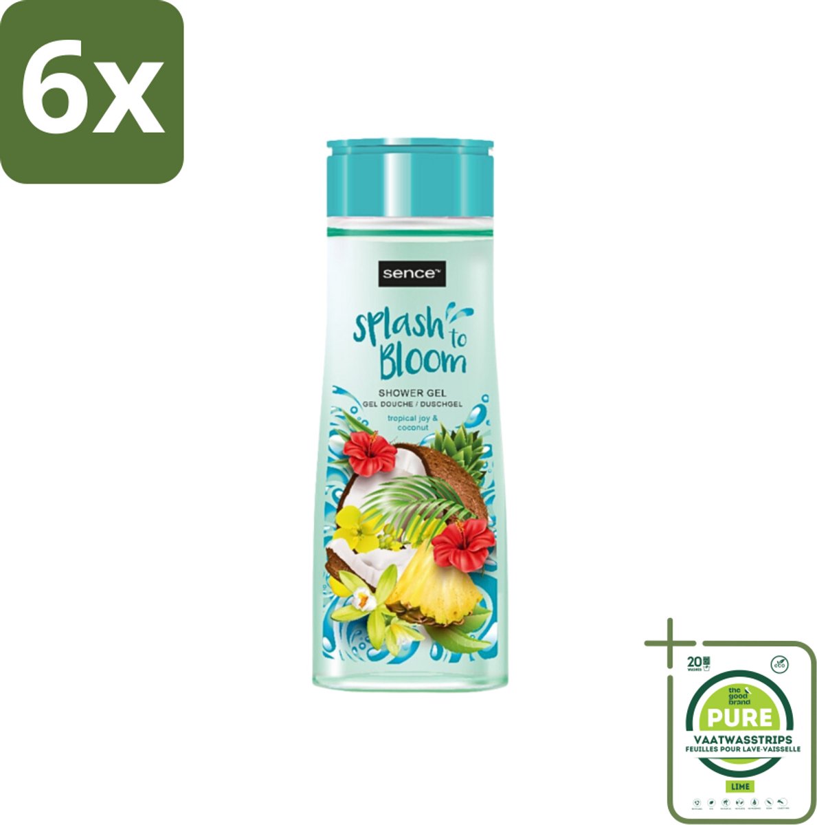Sence - Tropical Joy & Coconut - Douchegel - Exotisch - 300 ml - Voordeelverpakking - 6 stuks - Douchegel kokos - Tropisch geur