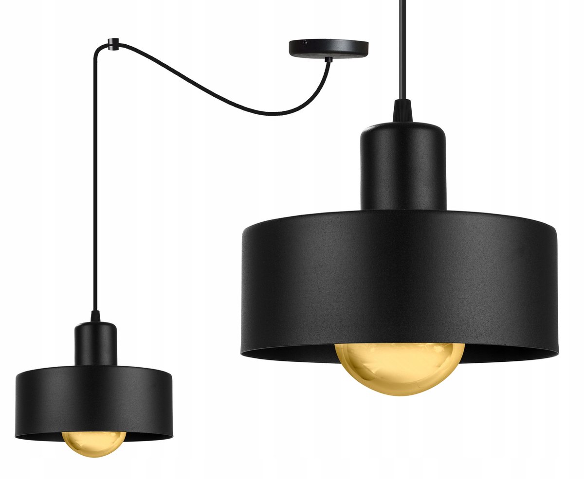 Moderne hanglamp met metalen kap, zwart/wit