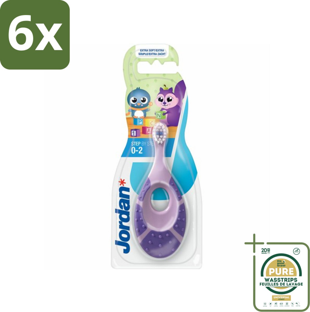 Jordan Tandenborstel Step 1 Baby (0-2 jaar) - Voordeelverpakking - 6 stuks - Tandenborstel 0-2 jaar - Eerste tandjes