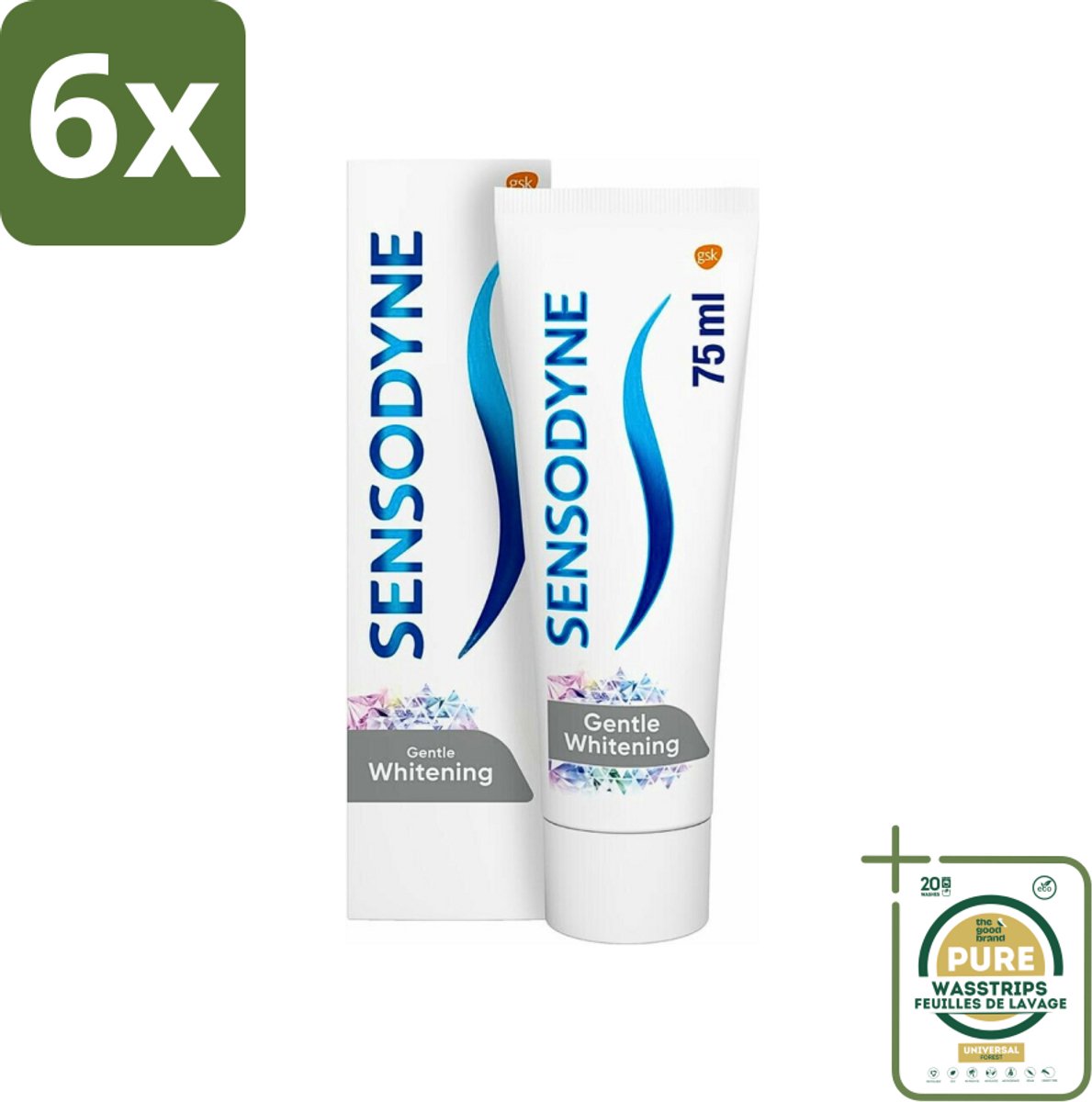 Sensodyne - Tandpasta - Gentle Whitening - Milde Reiniging - 75 ml - Voordeelverpakking - 6 stuks - Witte tanden - Glazuur beschermen