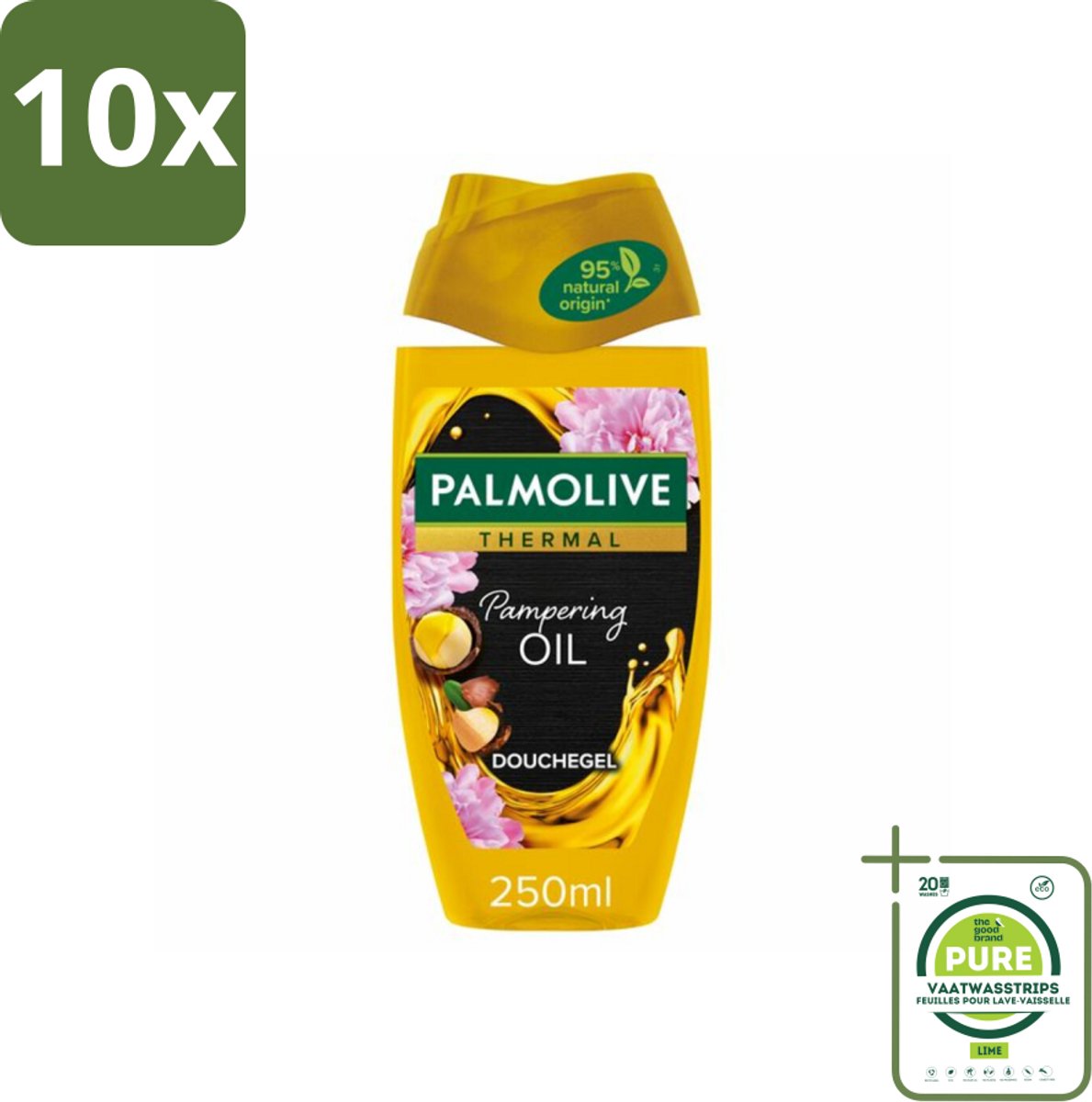 10 x Palmolive Douchegel Thermal Pampering Oil 250 ml - Grootverpakking - Douchegel - Macadamia-olie - Herstel - Hydrateren - Verzorging
