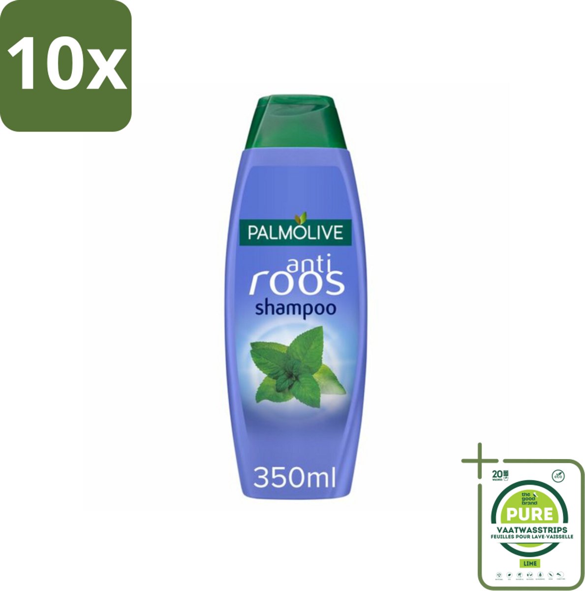 10 x Palmolive Shampoo Anti-Roos 350 ml - Grootverpakking - Anti-roos Shampoo - Wilde Munt Shampoo - Roosvoorkomend Shampoo - Gezonde Hoofdhuid - Verfrissend Haar
