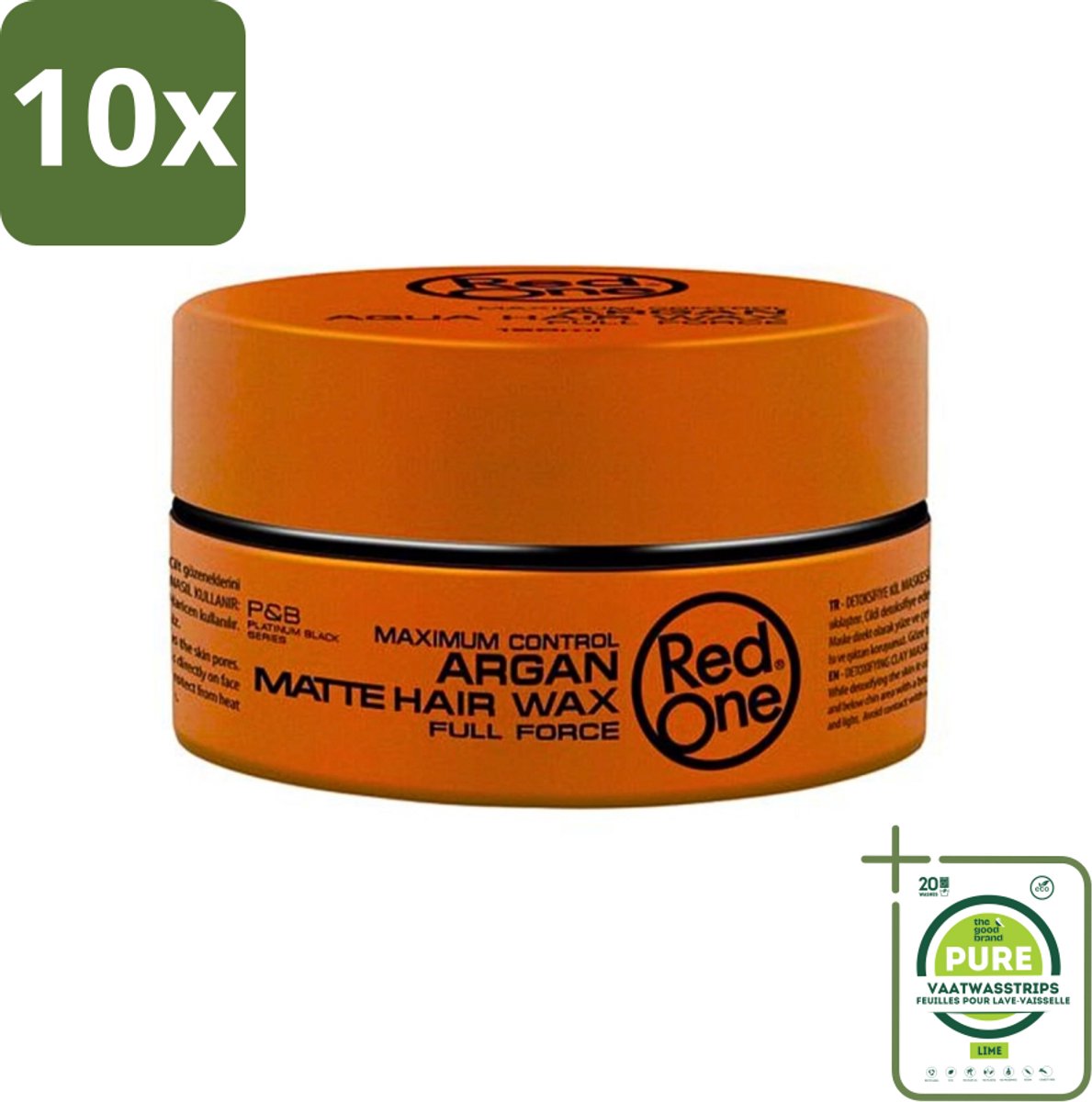 10 x Red One - Haarwax - Argan Matte - Verzorgende Styling - Voor Intensieve Verzorging & Matte Look - 150 ml - Grootverpakking - Haarwax - Arganolie - Matte Haar - Verzorgend Haar - Styling Haar