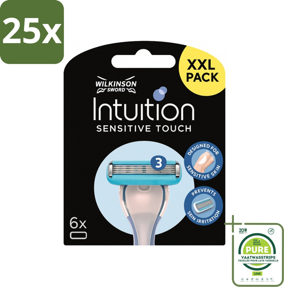 25 x Wilkinson - Navulmesjes Intuition Sensitive Touch - Met Verzorgende Gel - 6 scheermesjes - Grootverpakking - Scheermesjes - Gevoelige Huid - Verzorgende Gel - Aloe Vera - Vitamine E