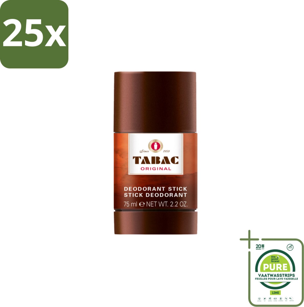 25 x Tabac Original Deodorant Stick 75 ml - Grootverpakking - Deodorant Stick - Mannelijke Geur - Zweetbescherming - Frisheid - Langdurige Bescherming
