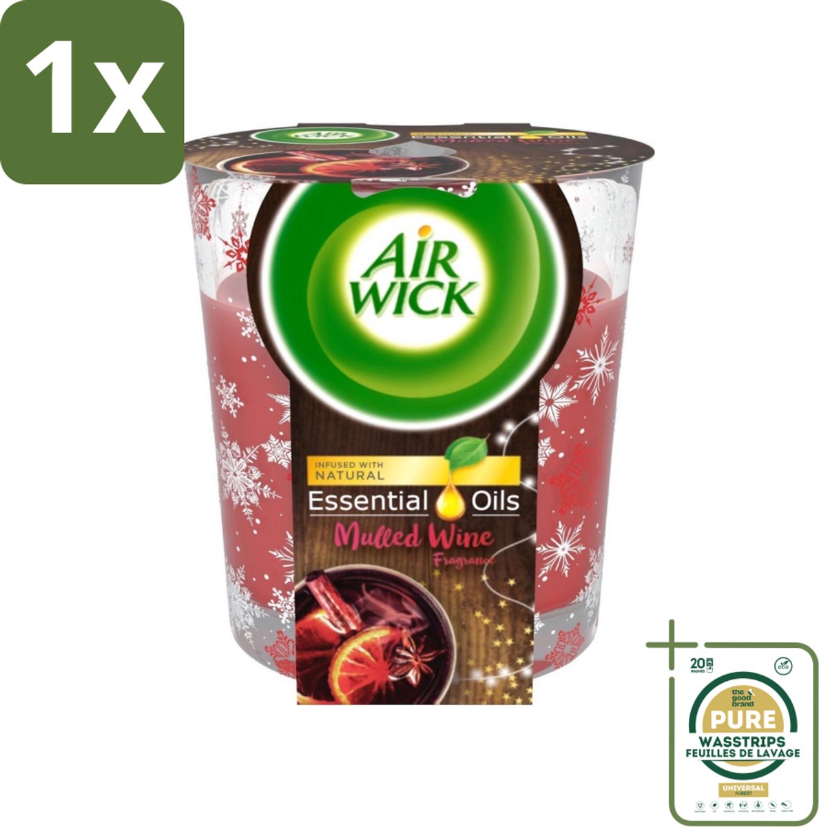 1 x Air Wick - Geurkaars - Essentiële Oliën - Glühwein - 105 g- Geurkaars - Glühwein - Essentiële Oliën - Wintergeur - Kaneel