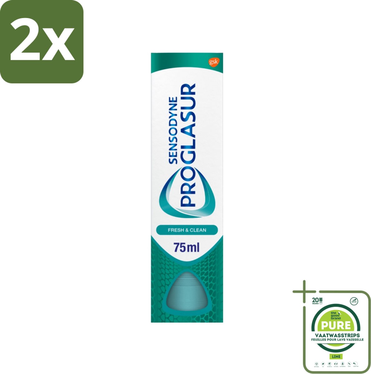 Sensodyne - Tandpasta - Proglasur Fresh & Clean - Dagelijkse Bescherming - 75 ml - Voordeelverpakking - 2 stuks - Tandpasta - Tanderosie