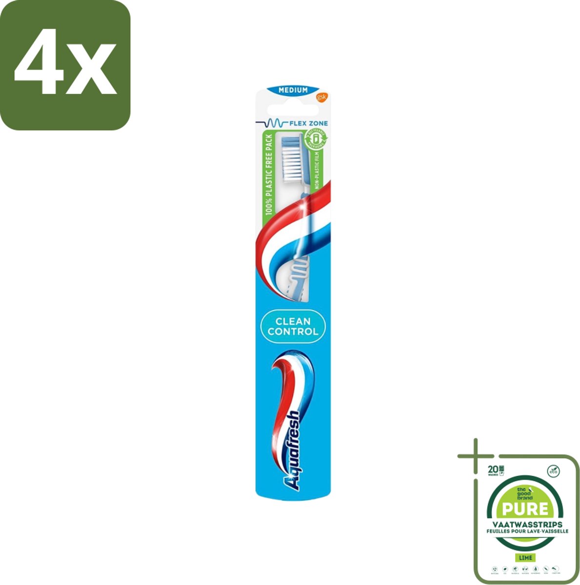 Aquafresh Tandenborstel Clean Control Medium - Voordeelverpakking - 4 stuks - Tandenborstel - Tandenborstel medium
