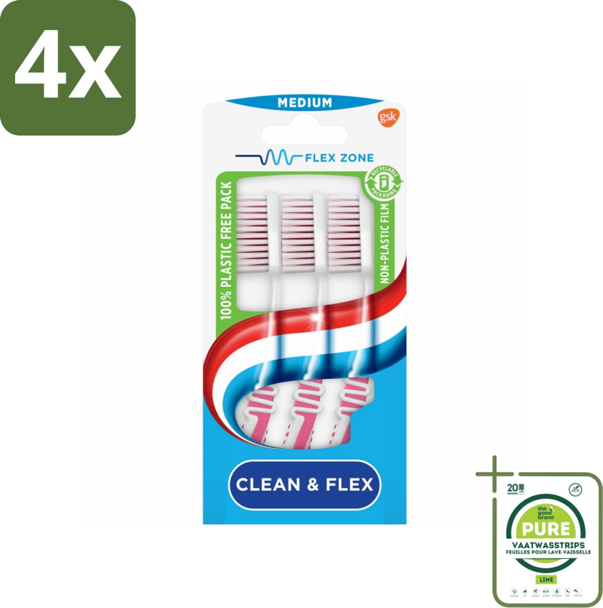 Aquafresh Tandenborstel Clean & Flex Medium 3 stuks per verpakking - Voordeelverpakking - 4 stuks - Tandenborstel - Tandenborstel medium