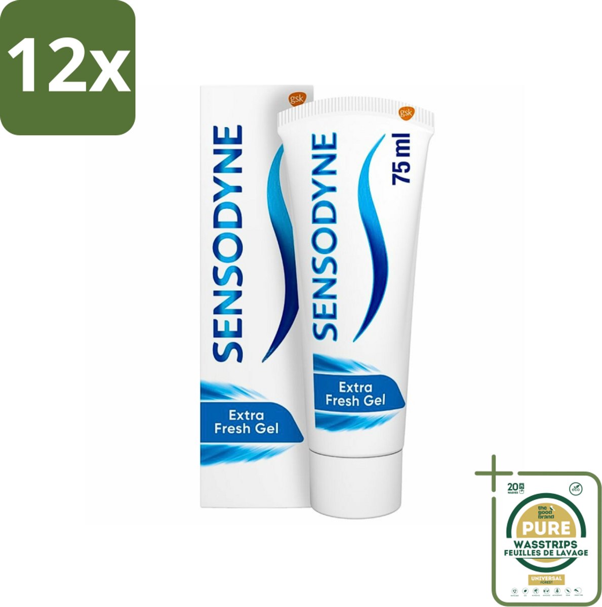 Sensodyne - Tandpasta - Extra Fresh Gel - Voor Gevoelige Tanden - 75 ml - Voordeelverpakking - 12 stuks - Frisse mond - Tandplak