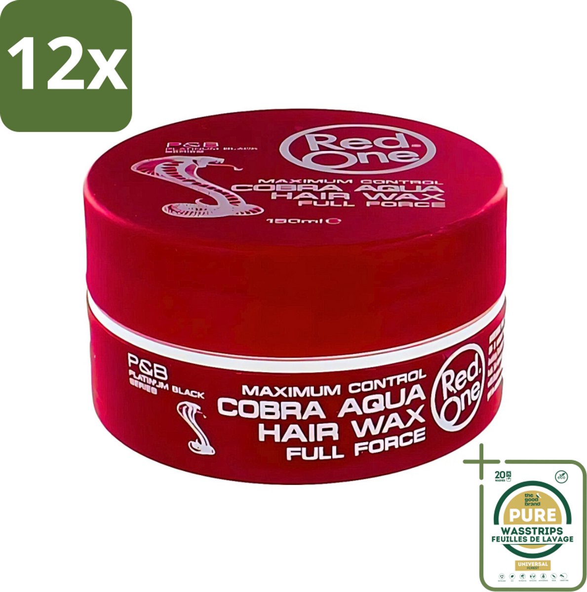 Red One - Haarwax - Cobra Aqua - Maximale Controle - Voor Krachtige Hold & Glans - 150 ml - Voordeelverpakking - 12 stuks - Cobra aqua - Controle haar