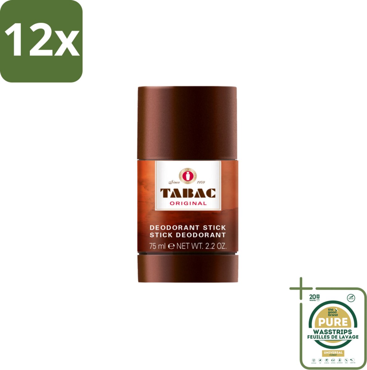 Tabac Original Deodorant Stick 75 ml - Voordeelverpakking - 12 stuks - Zweetbescherming - Frisheid