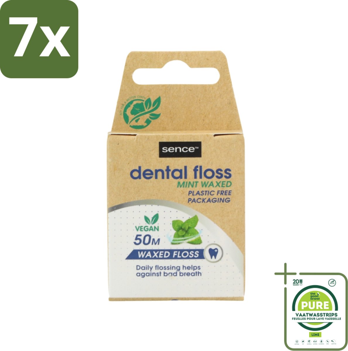 7 x Sence - Fresh Mint - Flosdraad - Verfrissend - 50 meter - Grootverpakking - Flosdraad - Mondhygiëne - Tanden Reinigen - Tandplak Verwijderen - Frisse Mond