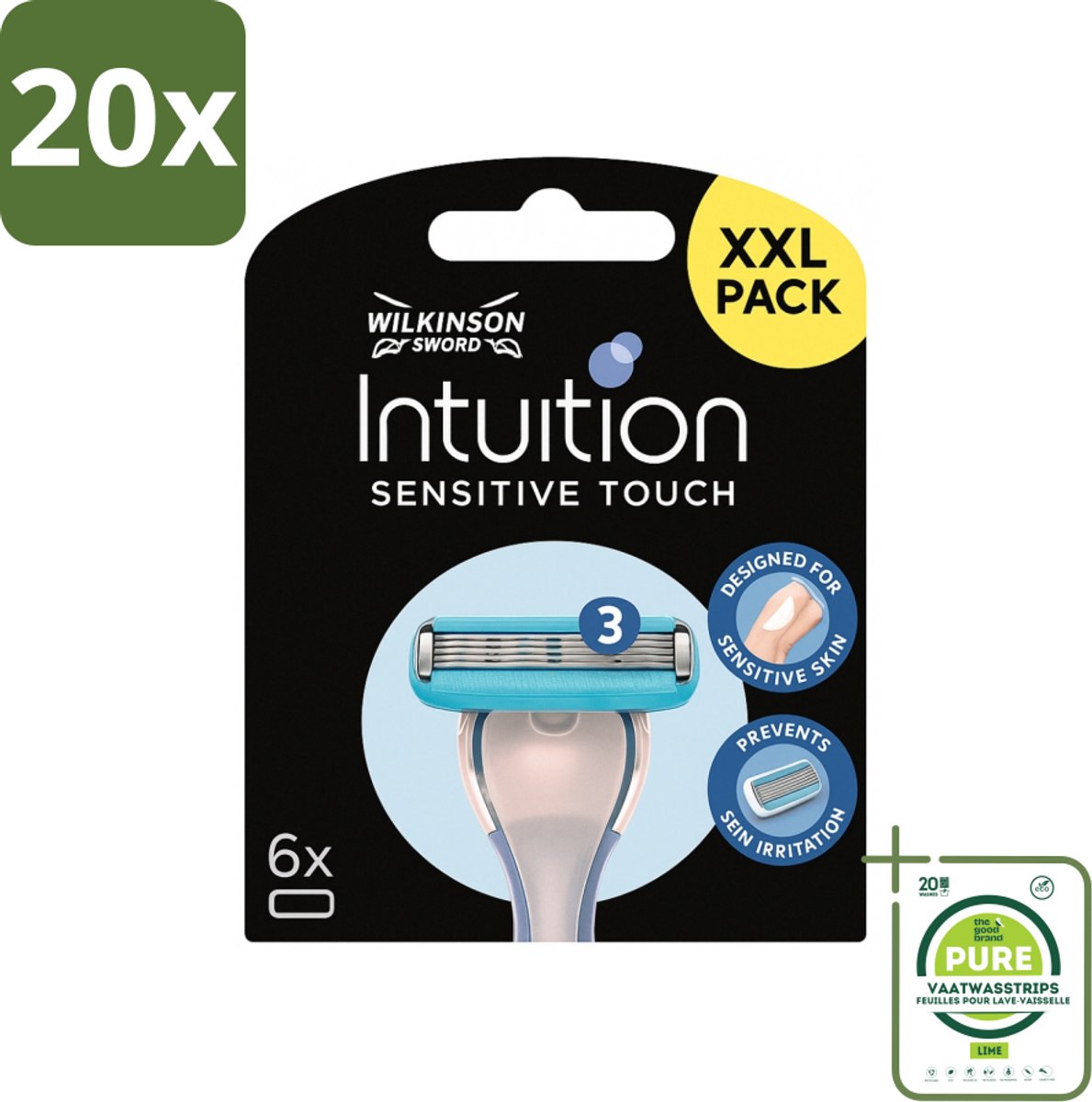 20 x Wilkinson - Navulmesjes Intuition Sensitive Touch - Met Verzorgende Gel - 6 scheermesjes - Grootverpakking - Scheermesjes - Gevoelige Huid - Verzorgende Gel - Aloe Vera - Vitamine E