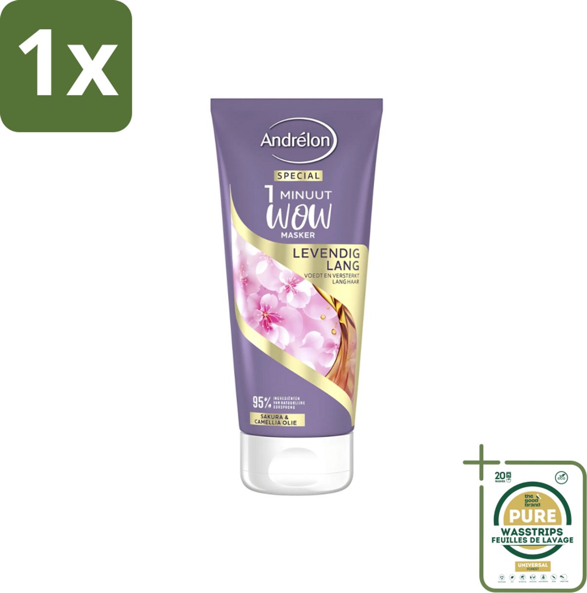 1 x Andrélon - 1 Minuut Wow Haarmasker - Levendig Lang - 180 ml- 1 Minuut Masker - Haarmasker Lang Haar - Sakura En Camellia-olie - Haarmasker Voor Lang Haar - Haarmasker 1 Minuut