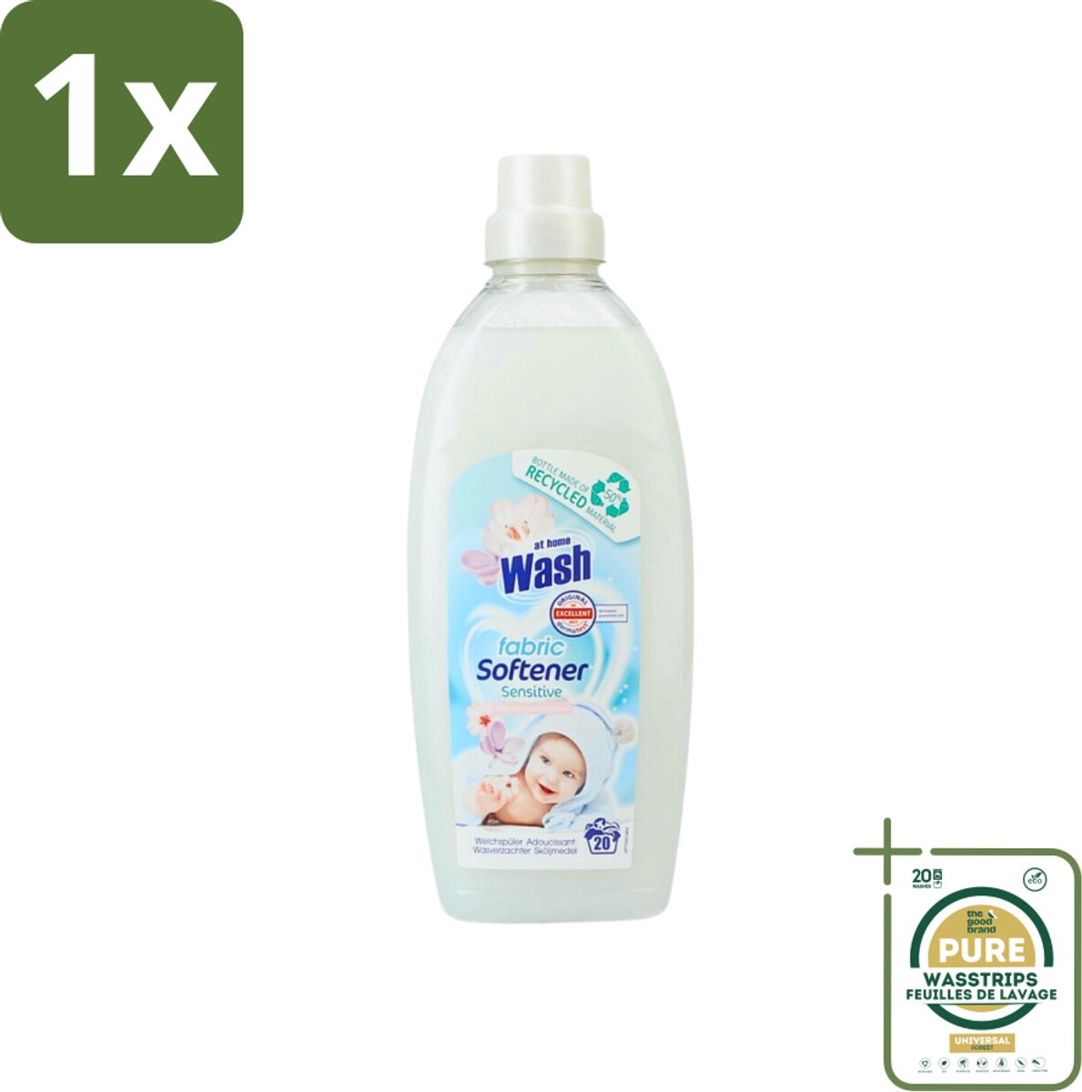 1 x At Home - Wash - Wasverzachter - Sensitive - 20 Wasbeurten- Wasverzachter - Wasverzachter Sensitive - Wasverzachter Voor Kleding - Wasverzachter Voor Alle Stoffen - Wasverzachter Voor Katoen