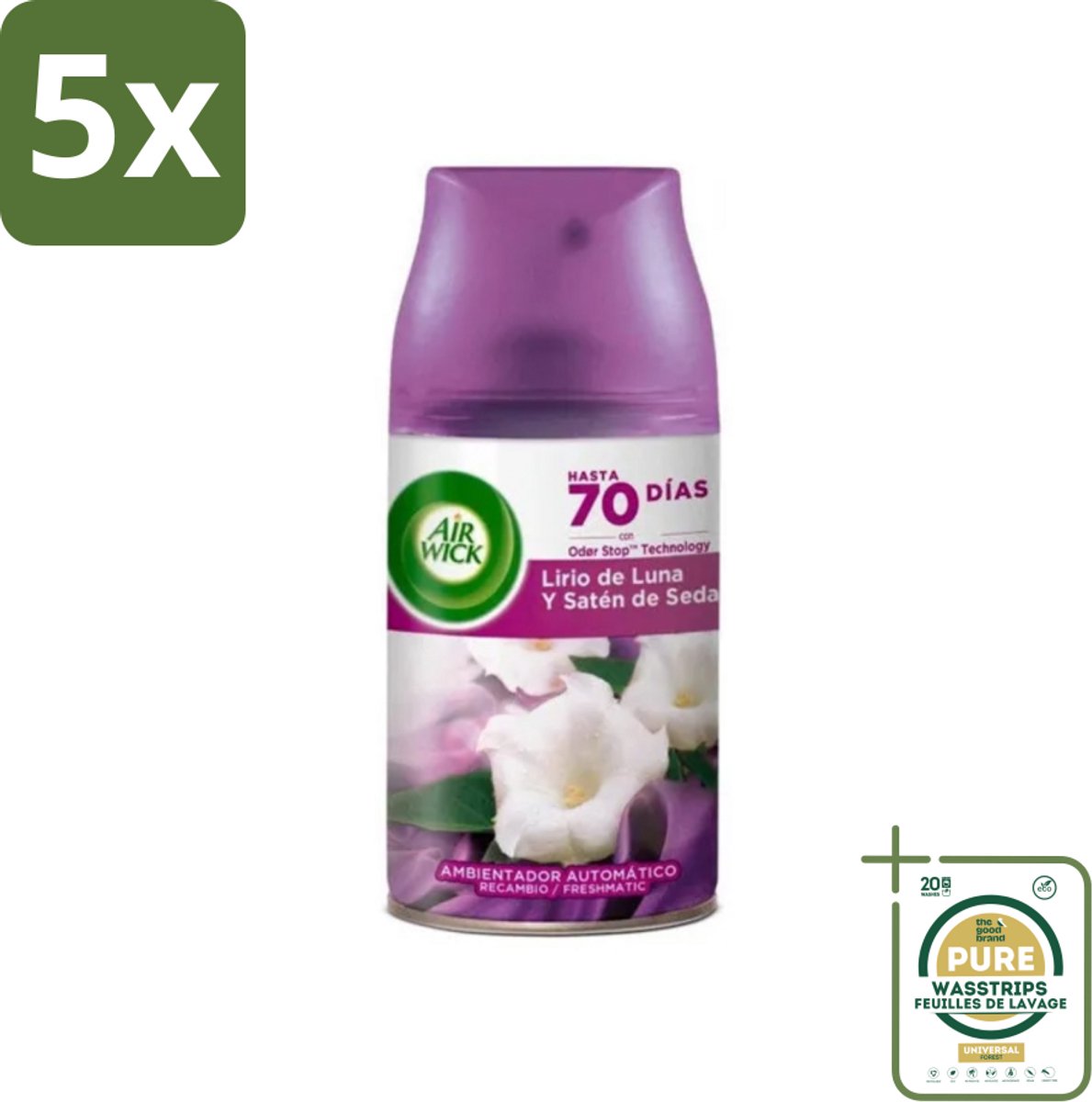 5 x Air Wick - Luchtverfrisser Navulling - Maan Lelie - Automatische Spray - 250 ml - Grootverpakking - Maan Lelie - Luchtverfrisser - Geur - Essentiële Oliën - Geurverspreiding